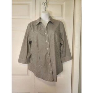 Christopher & Banks Gray and White Striped Blouse